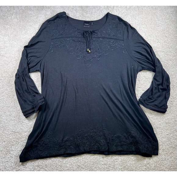 Rafaella‎ Womens Size Xl Black 3/4 Sleeve Tunic Boho Whimsigoth Grunge Witchy - Picture 1 of 9
